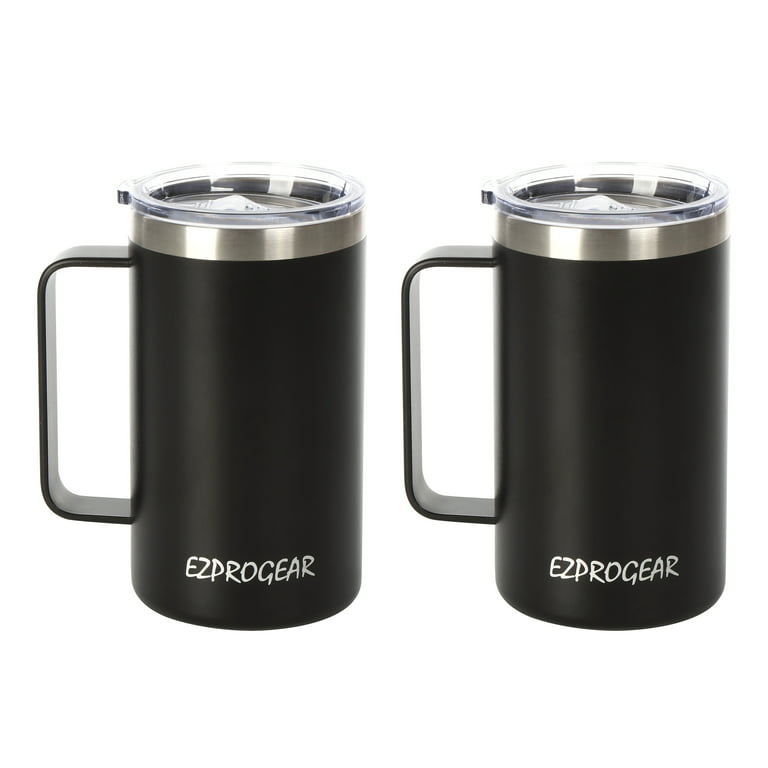 EZ ProGear20 oz 2 Pack Stainless Steel Tumbler w/Lids, Handle & Straws Travel  Coffee Mug