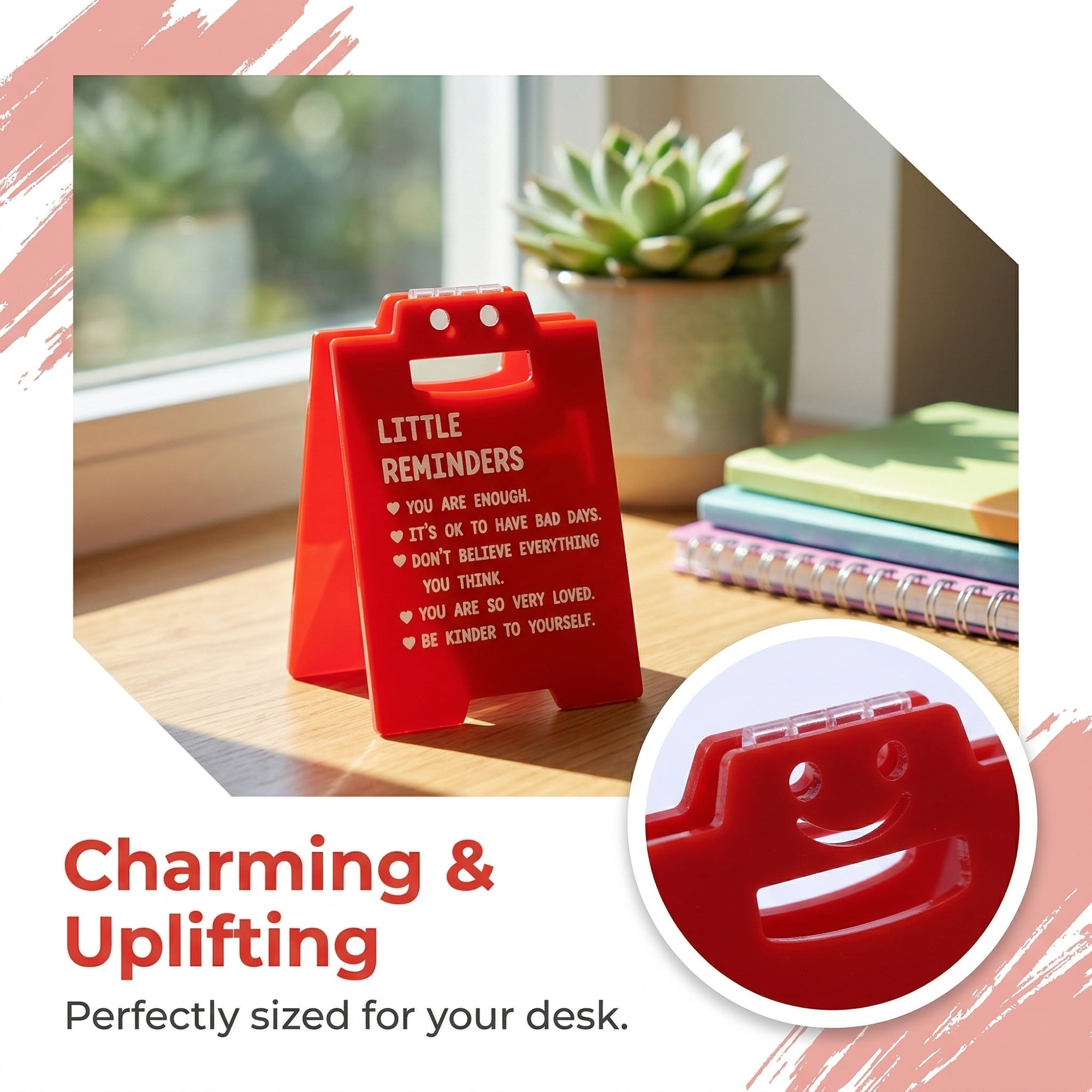 Unique Bargains Extra Stable Acrylic Desk Sign Gift Keepsake Block Red Style B 5.0in