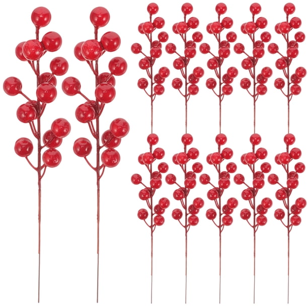 12 PCS Tallos de bayas rojos artificiales Tallos de bayas rojos falsos de plástico Picks para Navidad