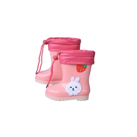 

Gomelly Unisex Kids Garden Shoes Waterproof Rain Boots Lightweight Rainboot Cartoon Mid Calf Boot Chidren Girls Boys Pink with Plush Lined 12C