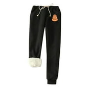 Aboser Womens Leggings with Pockets Drawstring Elastic Warm Legging for Cold Winter Sherpa Stretchy Running Hiking Pants Fleece Lined Leggings