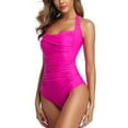 thumbnail image 4 of Leey-World Tummy Control Swimsuits for Women Slimming One Piece Bathing Suit Ruched Push up Padded Swimwear Pink,S, 4 of 5