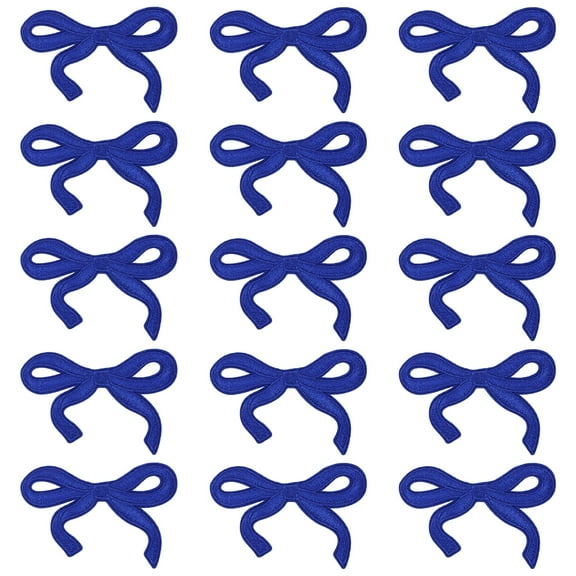 Uxcell 15Pcs Bow Iron on Patches Cute Bow Embroidered Patches Blue 3x2"