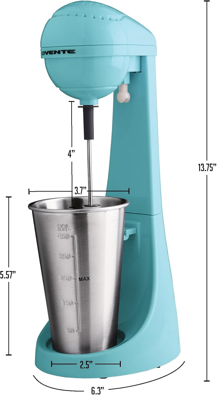 OVENTE Classic Milkshake Maker Machine 2 Speed with 15.2 Oz Stainless Steel Mixing Cup, Compact & Easy Clean Drink Mixer Blender