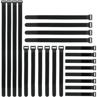 Reusable Fastening Cable Straps and Cable Ties Set 24 Pack(8"-12"-18"-24"), Adjustable Hook Loop Cord Management Wire Organizer Straps