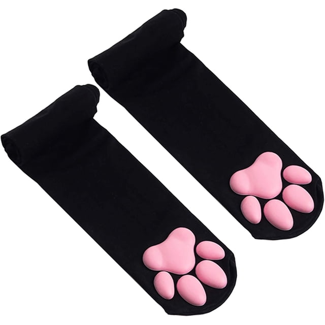Calcetines novedosos para mujer, lindos calcetines con almohadillas de pata de gato, calcetines de cosplay de Lolita con garra de gatito en 3D, calcetines altos hasta el muslo para mujeres