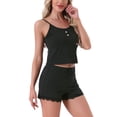 thumbnail image 4 of INSPIRE CHIC Womens Pajamas Ribbed Knit Lace Trim Camisole Sleeveless Tank Top with Shorts Sleepwear Lounge Sets M Black, 4 of 6