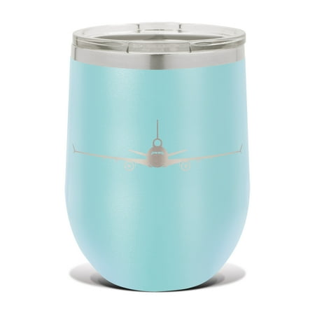 

MD-11 Wine Tumbler 12 oz - Laser Engraved - Polar Camel - Stainess Steel - Vacuum Insulated - Double Walled - Wine Glass - Stemless - Drinkware Clear Lid - md11 airliner - Light Blue
