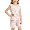 thumbnail image 2 of Mifsaly Toddler Girls 2 Piece Pajama Outfits Cute Graphic Sleeveless Ruffle Trim Tops and Shorts Kids Soft Breathable Summer Casual Home Clothes, 2 of 6
