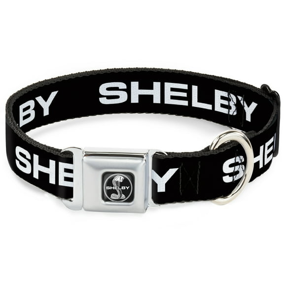 Carroll Shelby Pet Collar, Dog Collar Metal Seatbelt Buckle, Shelby Text Only Black White, 9.5 to 13 Inches 1.0 Inch Wide