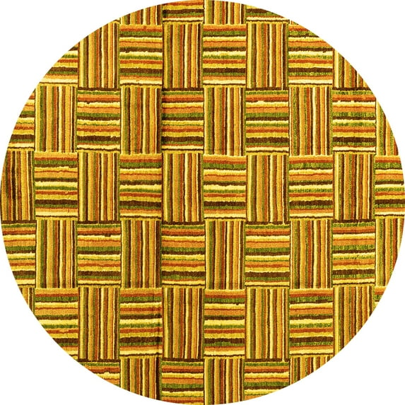 Ahgly Company Indoor Round Abstract Yellow Modern Area Rugs, 6' Round