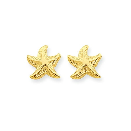 White Gold Starfish Earrings - 9mm Textured Starfish Post Earrings in 14k Yellow Gold