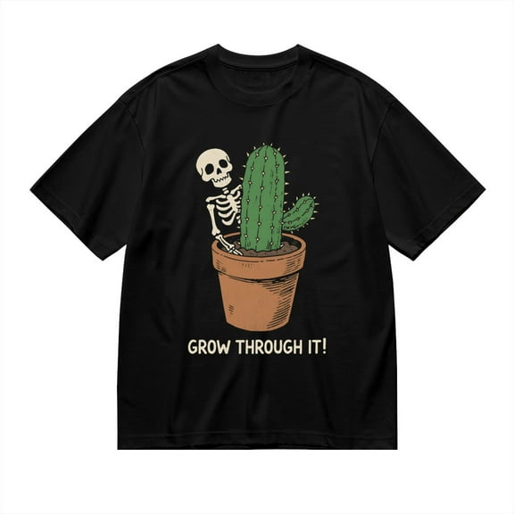 T Shirt for Men, Grow Through It, Skull Cactus Print 1, Vintage Graphic Tees Men, 23931490,S
