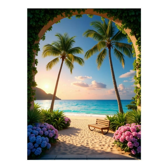 Diamond Art Kit for Adults, Tropical Beach Sunset Palm Arch Diamond Painting for Adults Beginners, 5D DIY Diamond Art Painting Kits, Colorful Diamond Painting Craft for Home Decor 12x16