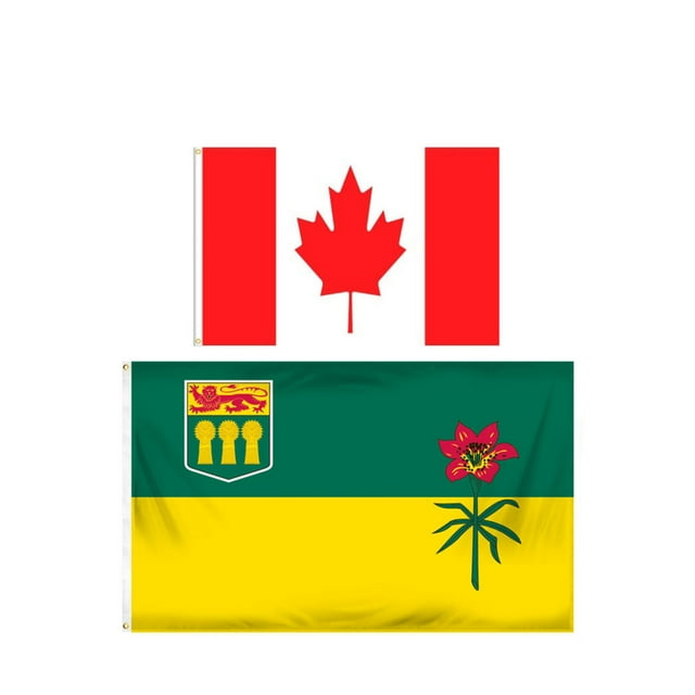 Canada Ensemble de Drapeaux du et de la Saskatchewan (Lot de 2) (3 par 5 Pieds)