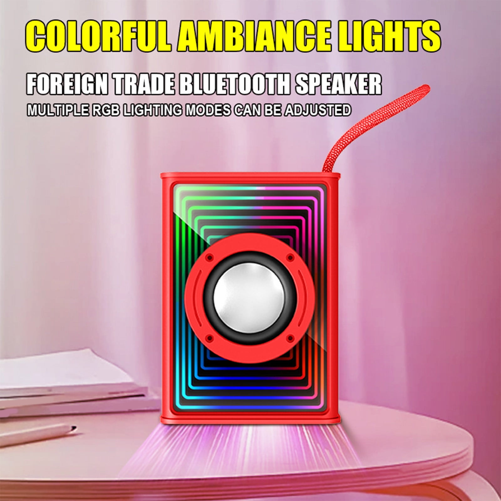 Nkmbld Home Audio Subwoofers Bluetooth Speaker Colorful Ambient Light Outdoor Car Desktop Subwoofer Mini Speaker, Father's Day Gifts, Red