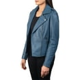 thumbnail image 2 of NEW HOT Women Blue Lambskin Real Leather Jacket Motorcycle Slim Fit Coat W350, 2 of 4