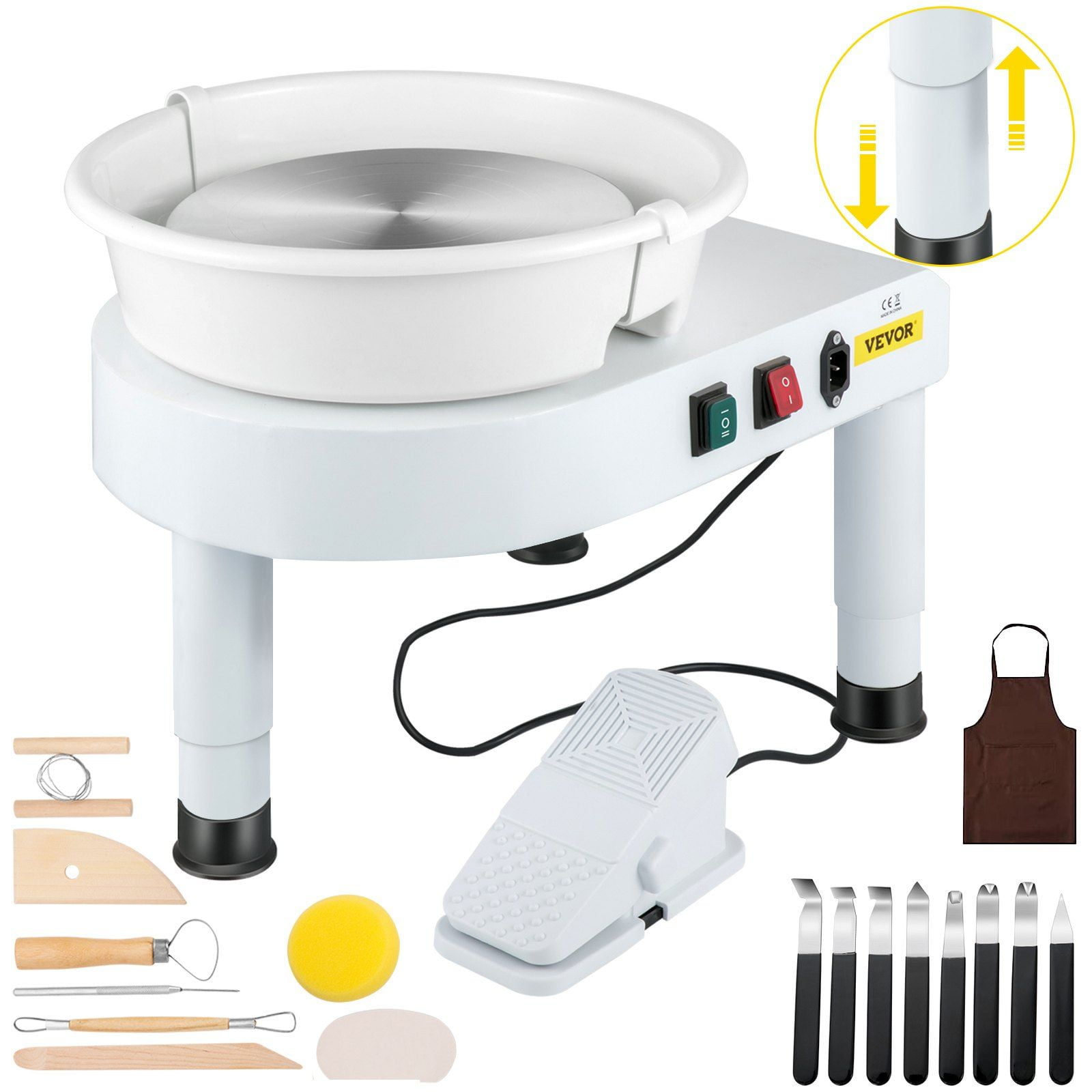 DIY Pottery Wheel Kit 11 Inch - Foot Pedal Control & Liftable Legs for Clay Art Crafting