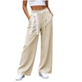 thumbnail image 6 of LIaqionyy Women's Straight Leg Pants Drawstring Elastic Waist Casual Lightweight Fashion Trousers with Pockets, 6 of 9