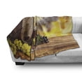 thumbnail image 3 of Wine Soft Flannel Fleece Blanket, Red and White Wine Bottle Glass on Wooden Keg Quality Taste Traditional, Cozy Plush for Indoor and Outdoor Use, 50" x 70", Brown Pale Green Yellow, by Ambesonne, 3 of 6