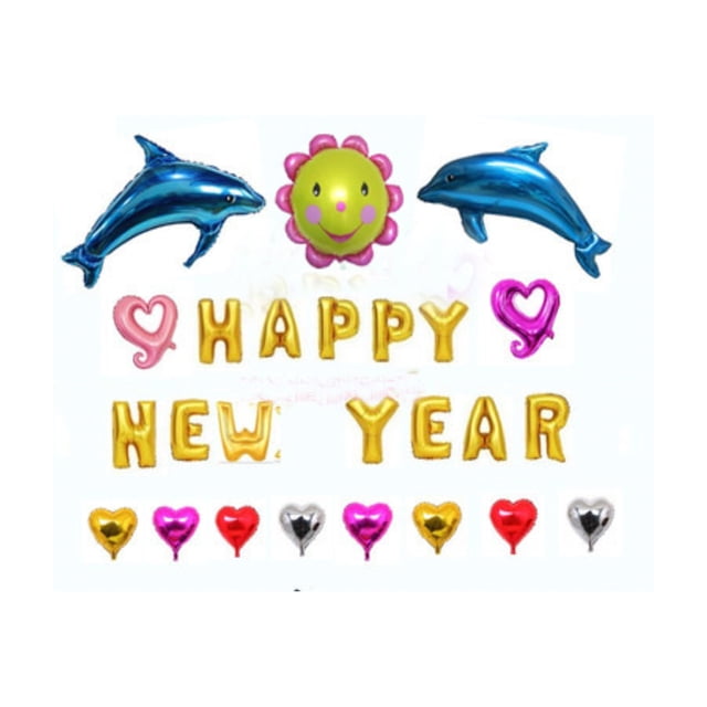 Kit de globos para feliz año nuevo, 14 unidades, con globos de aluminio con forma de delfín