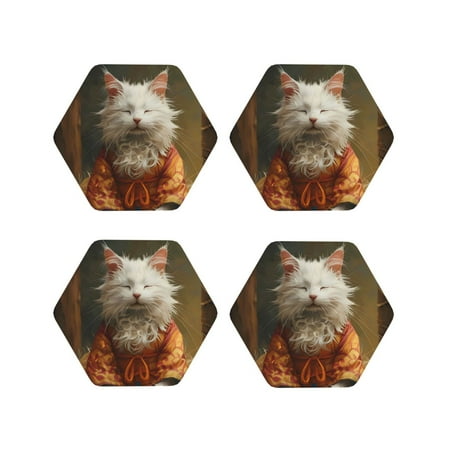 

Leather Coasters with Heat-resistant for Drinks Haystack Meditating Cat -标题2 Hexagon