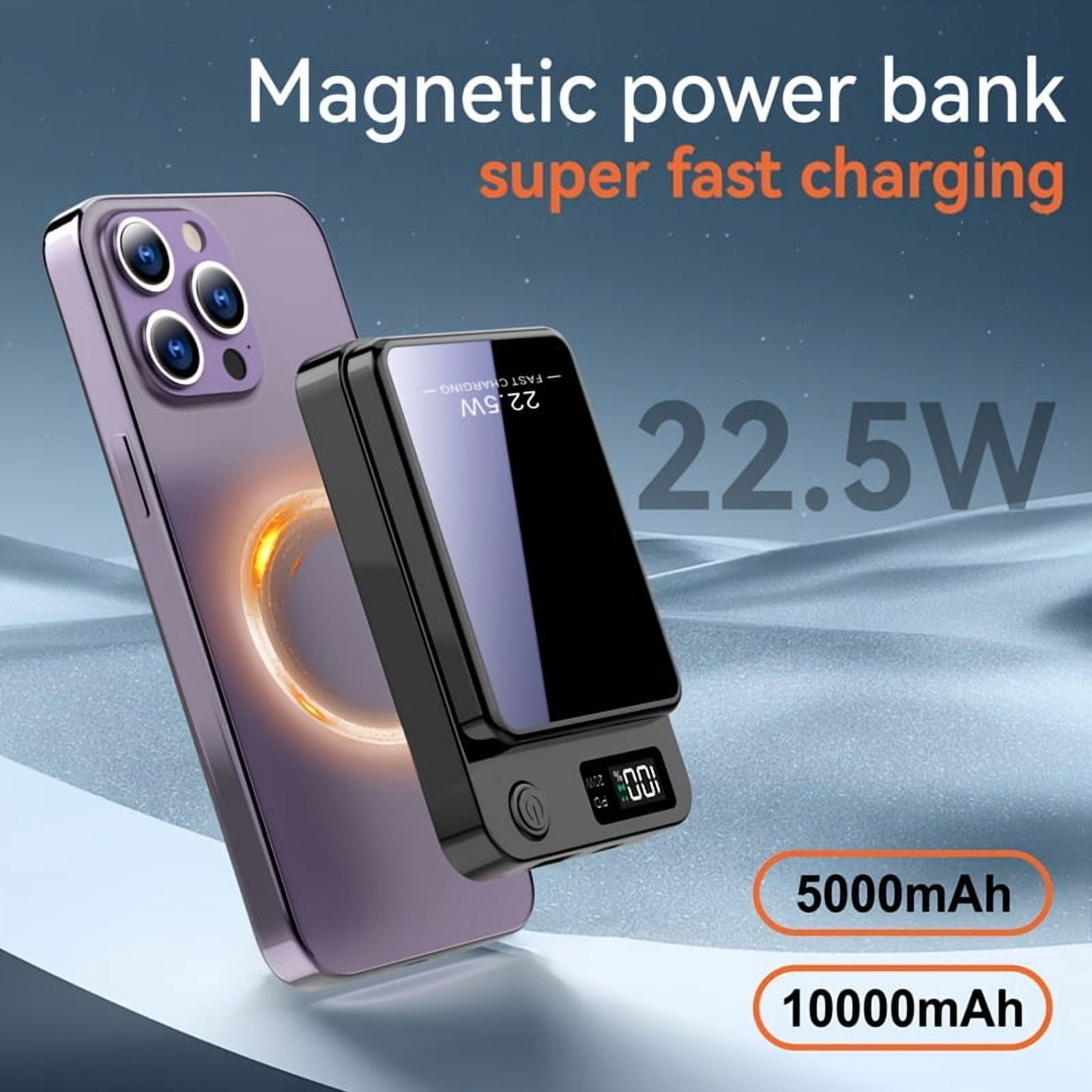 Portable 10000/5000Mah Magnetic Wireless Charger 22.5W PD QC Fast Charging USB-C Power Bank for Android