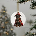 thumbnail image 3 of DistinctInk Hanging Ceramic Christmas Tree Ornament with Gold String - Great Gift/Present - 2 3/4 inch Diameter - Manchester Terrier Puppy Design, 3 of 4