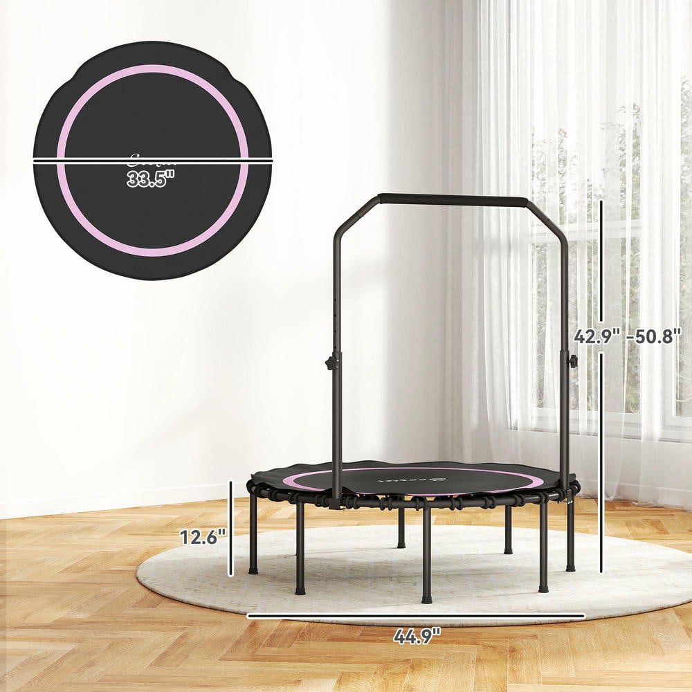 Resenkos 45-Inch Foldable Mini Trampoline with Adjustable Handlebar - Pink