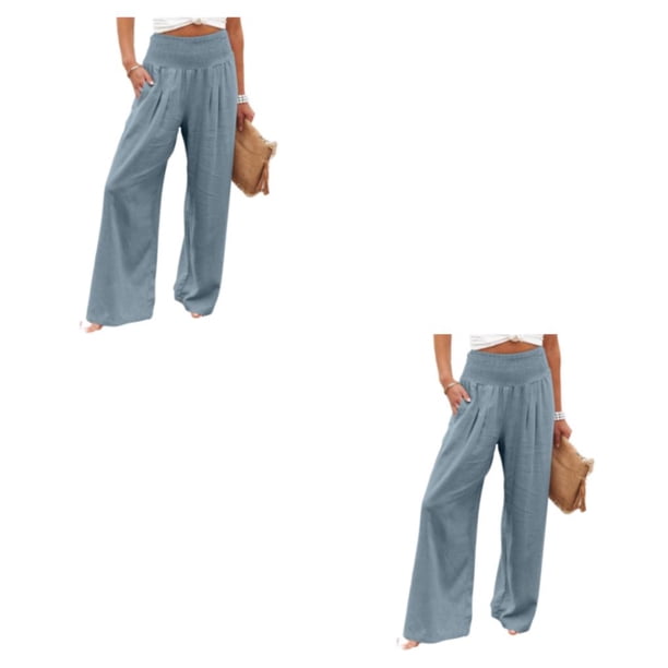 Pantalones de Mujer Sonducket verano primavera con bolsillos color sólido pierna ancha suelta cintura alta Azul marino S 2piezas