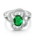 thumbnail image 2 of Gem Stone King 925 Sterling Silver Statement Ring Set with Oval Green Nano Emerald (2.32 cttw) (Size 7), 2 of 3