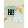 thumbnail image 2 of Bagilaanoe 2pcs Toddler Baby Boy Shorts Set Short Sleeve Letter Print T Shirt Tops + Shorts 3M 6M 12M 18M 24M 3T Kids Casual Summer Clothes, 2 of 9