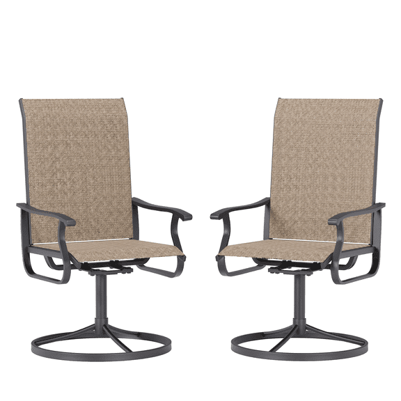 ELPOSUN Patio Swivel Chairs Set of 2, Outdoor Dining Chairs High Back All Weather Breathable Textilene Outdoor Swivel Chairs with Metal Rocking Frame for Lawn Garden Backyard Deck, Khaki