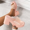 thumbnail image 5 of Quaouag Clear Heels for Women Transparent Two Strap Block Chunky Square Heel Sandals Open Toe Slip On Sandals, 5 of 7