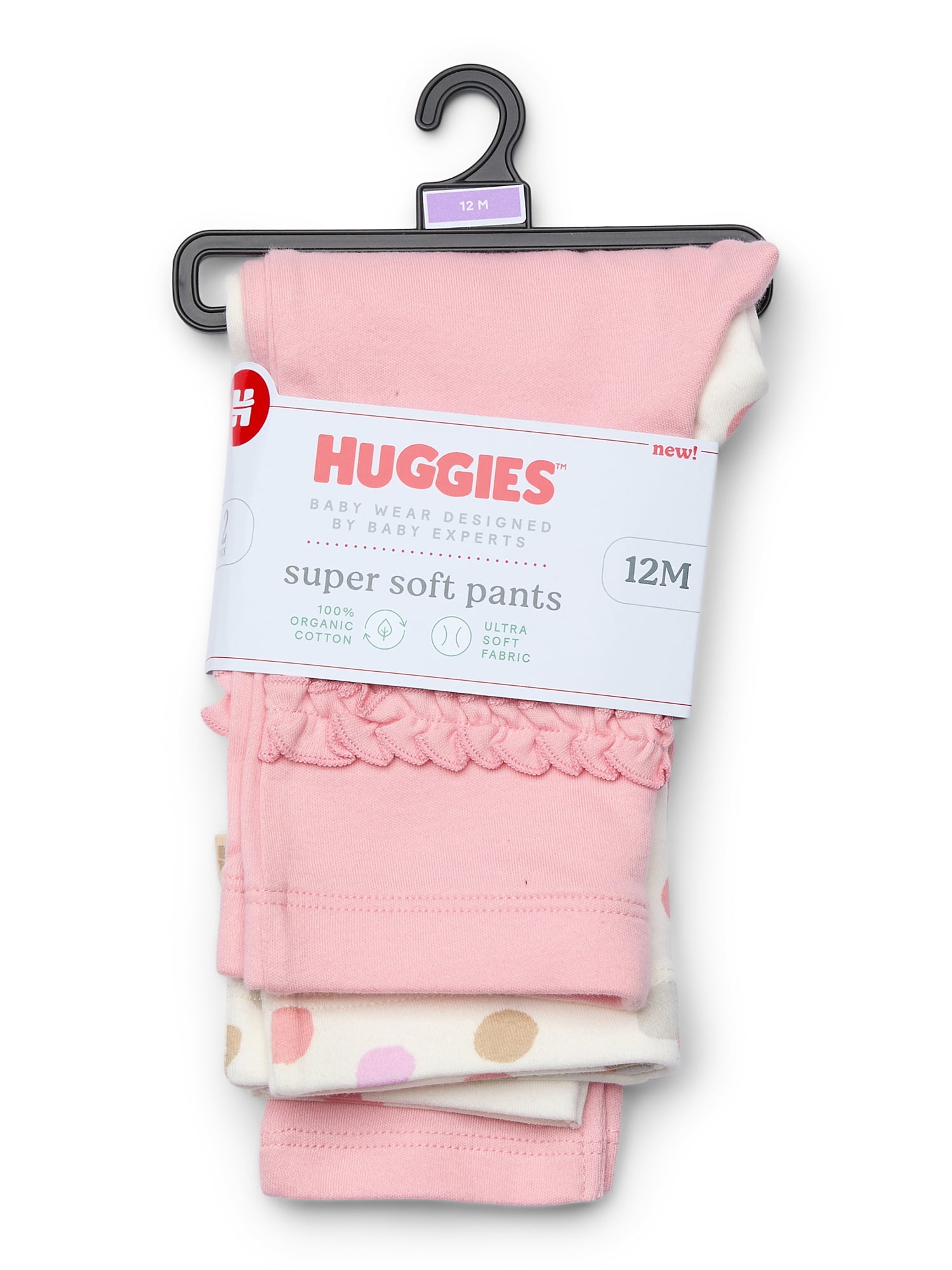 Huggies Baby Girl Cotton Leggings, 2-Pack, Sizes 0M-24M