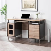 Elsy 3-Drawer File Cabinet Two-Tone Desk with Keyboard Tray, Power Outlets, USB Ports Charging Station, Metal Legs - 47.2" Wooden Computer Writing Desk Gaming Sturdy Home Office Desk- Espresso