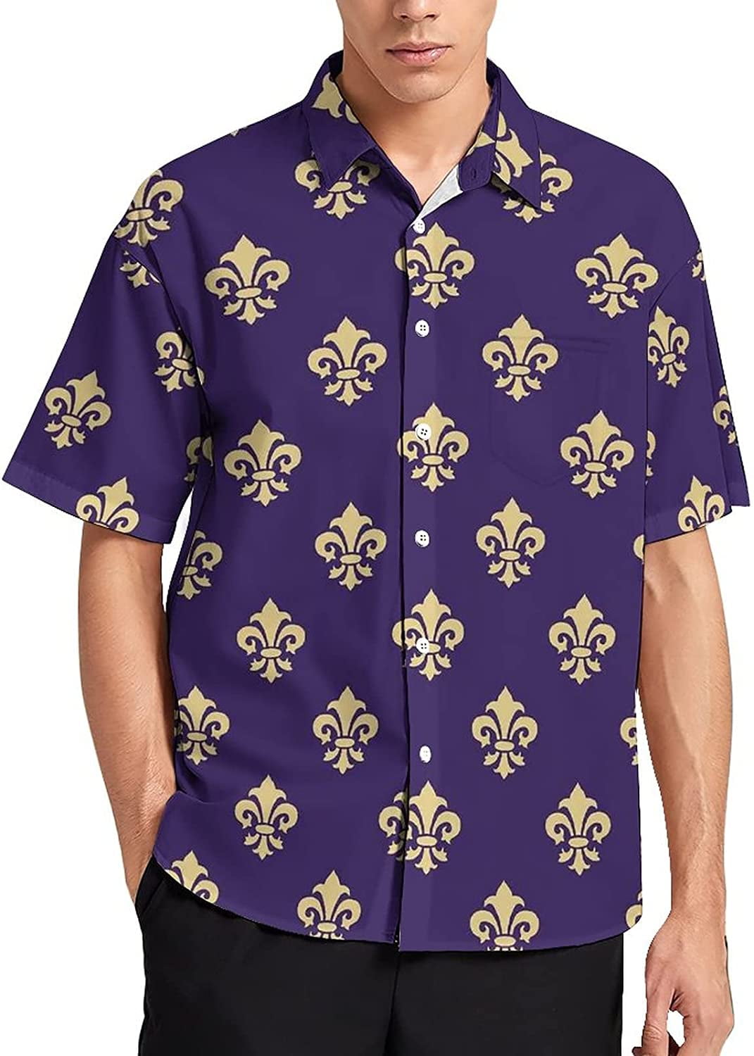 Fleur De Lis Mardi Gras Men's Shirt Button Down Short Sleeve Hawaiian ...