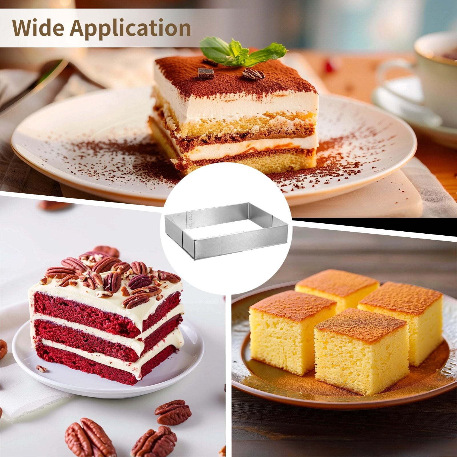 4smile Marco Rectangular Ajustable – 8 Cm De Alto Acero Inoxidable Molde Rectangular – Molde Para Tartas Rectangular Para Hornear Y Preparar Tartas En