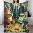 thumbnail image 3 of nygtbtfer Camping Themed Flannel Fleece Throw Blanket Kids,Camper Bear Fuzzy Blanket for Bed Sofa Couch,All Season Camping Travel Car Pattern Bed Blanket Breathable Plush Blanket Room Decor  White, 3 of 6