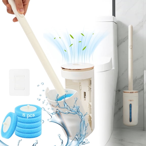 Toorise Toilet Brush Cleaning Kit Reusable Wall Mounted Toilet Bowl Brush and Holder Set with 8 Refill Pad 360° Deep Cleaning for Home Bathroom