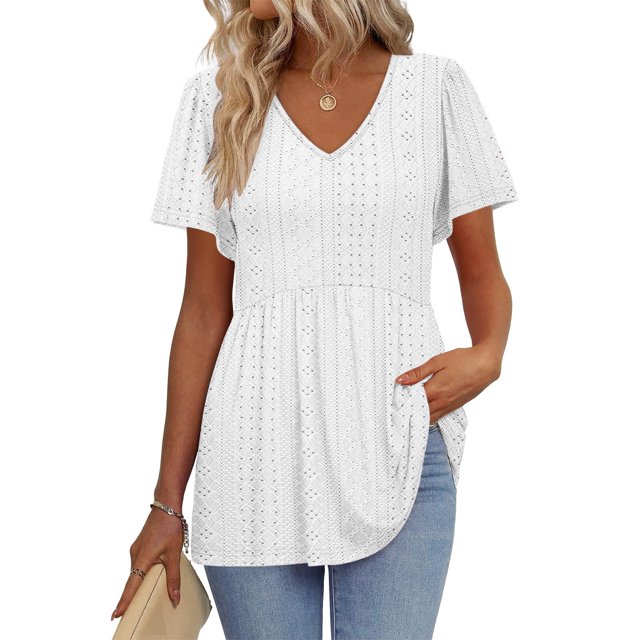 Vêtements pour Femmes Liquidation Bdfzl Haut/chemise à Manches Courtes Col Rond Blanc S
