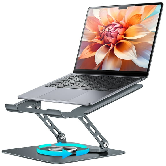 delpattern Laptop Stand with 360° Rotating Base, Laptop Stand for Desk, Carbon Steel Adjustable Stand for Laptop & Tablet, 8-17.3 inches Foldable Computer Holder