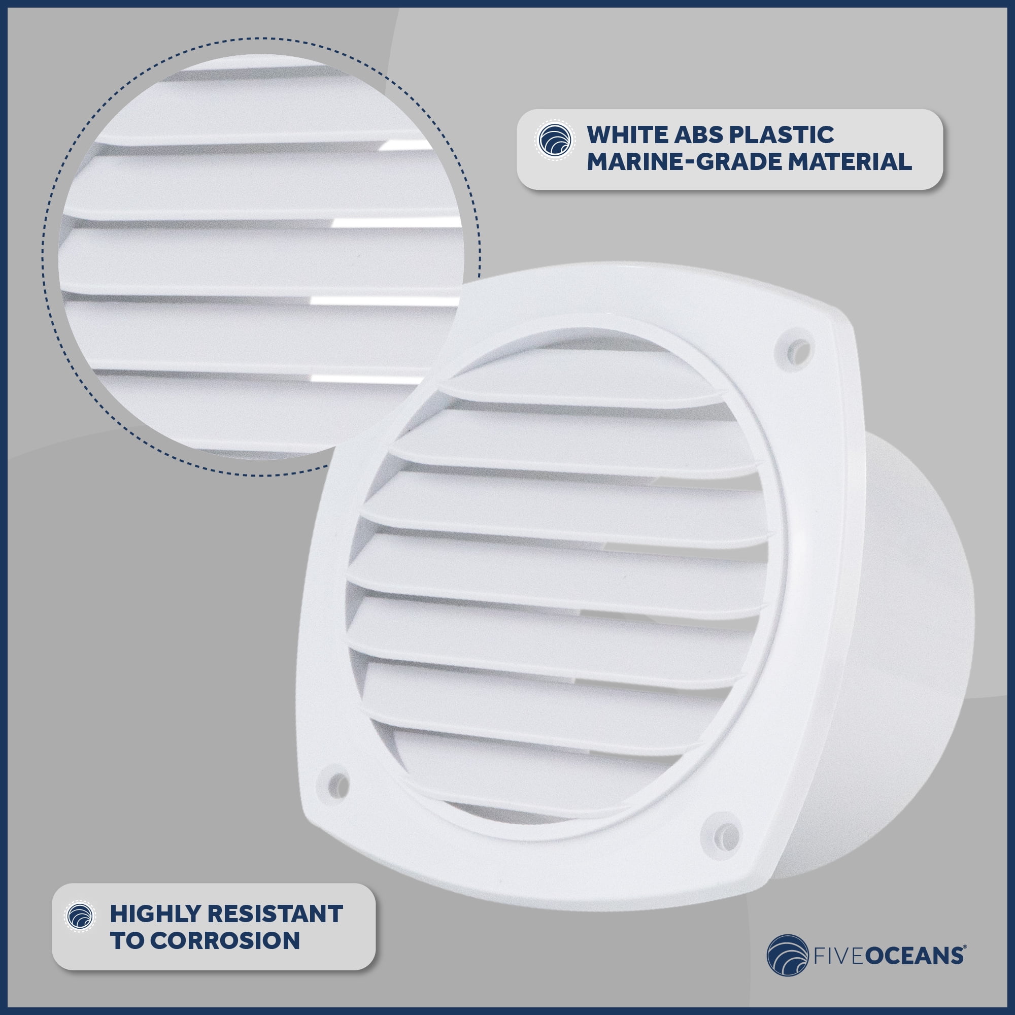 Five Oceans 7-Slotted Louvered Hose Vent, 4-inch Hose Diameter, 2 Pack Air Hose Thru Vent, White ABS Plastic - FO111-M2