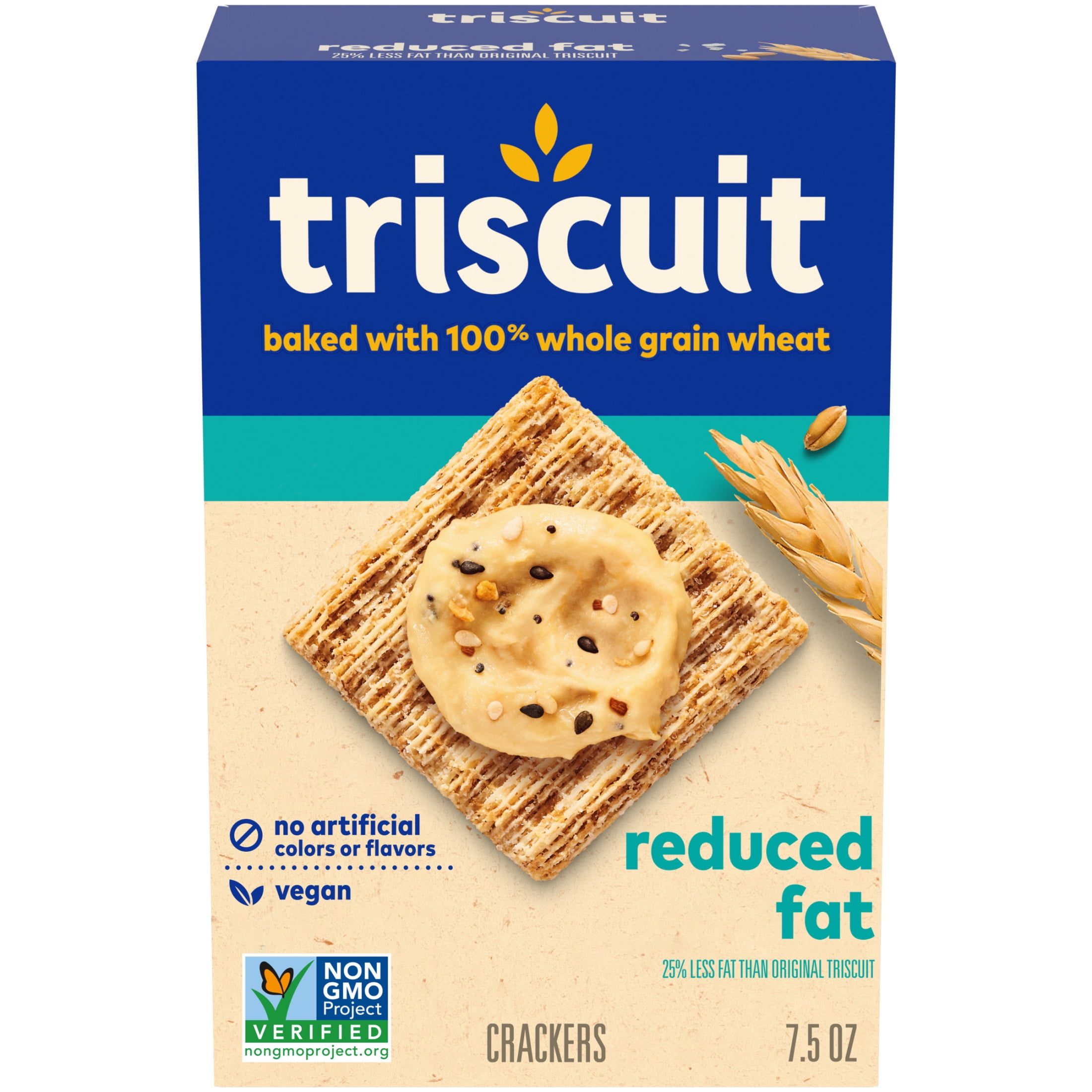 (3 pack) Triscuit Reduced Fat Whole Grain Wheat Crackers, Vegan Crackers, Vegan Snacks, Lunch Snacks, 7.5 oz