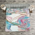 thumbnail image 3 of Ambesonne Cartoon Quilted Bedspread Set 3 Pcs, Greek Myth Seashell, Queen Size, Pink Blue, 3 of 3
