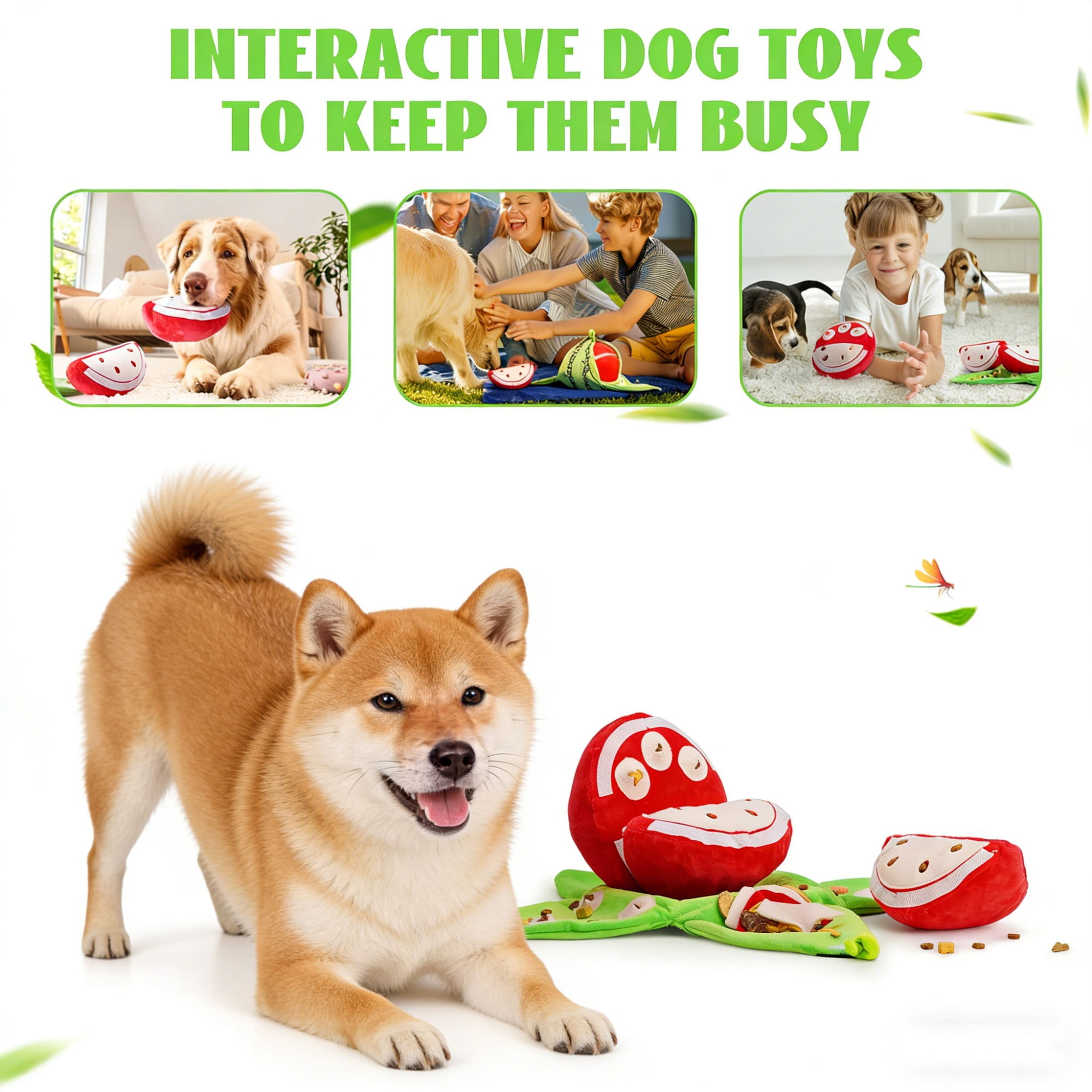 Hide and seek plush dog toy,interactive puzzle,watermelon shaped interactive little dog toy,suitable for small and medium-sized dogs.