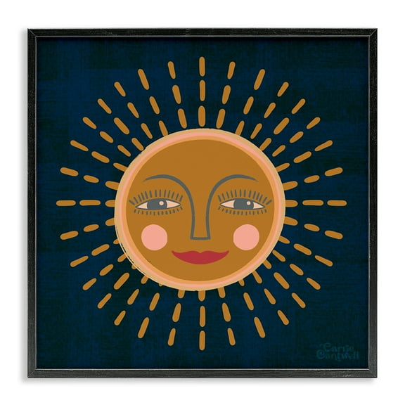 Stupell Industries Boho Smile Sun Landscape & Nature Painting Black Framed Art Print Wall Art, 12 x 12