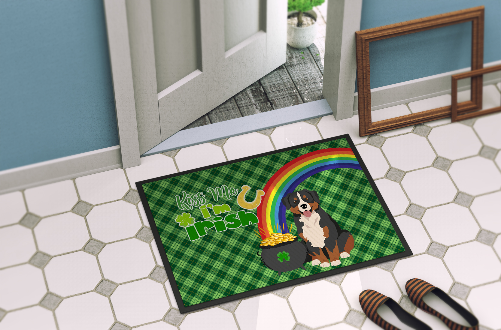 Bernese Mountain Dog St. Patrick's Day Indoor or Outdoor Mat 24x36 36 in x 24 in