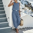 thumbnail image 4 of Chbgutlmr Womens Cotton Linen Sets Sleeveless Crew Neck Crop Tank Tops Cinch Bottom Elastic Waist Joggers Casual Loose Summer 2 Piece Outfits, 4 of 9