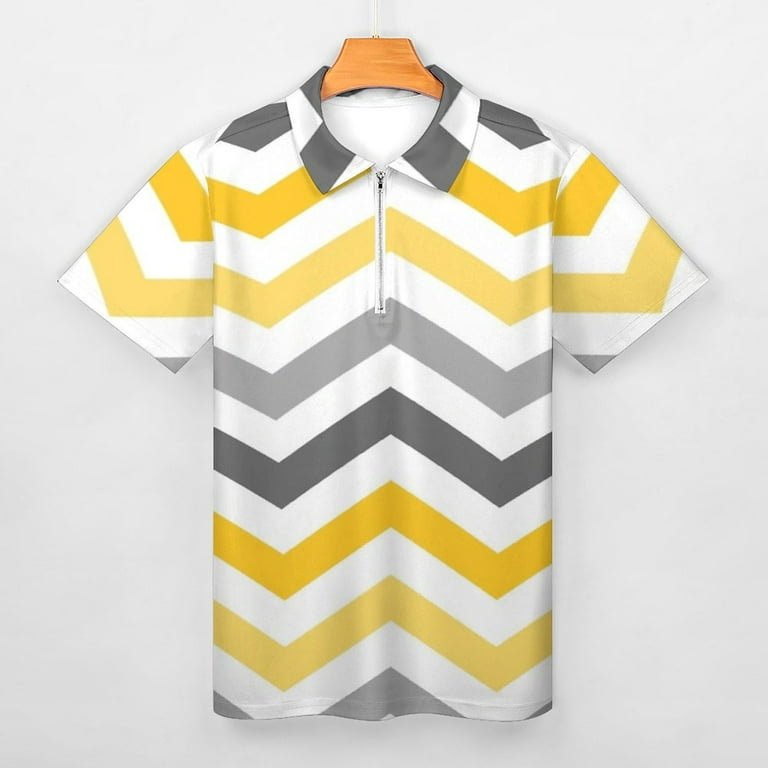 Yellow Gold Grey Chevron Pattern Men Zipper T-shirt Summer Casual